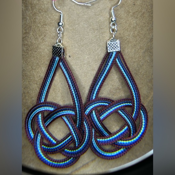 Hand Crafted Jewelry - Handmade Navy Burgundy and Blue Woven Earrings
